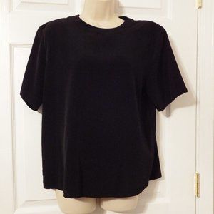 Classic black blouse with short sleeves, Size Petite Large